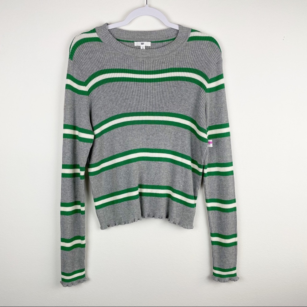 BP | Ribbed Lettuce Edge Stripe Sweater Gray B01